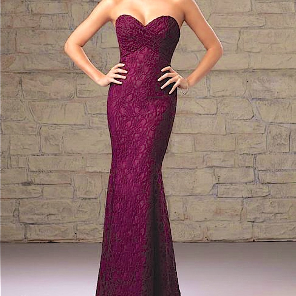 Mori Lee Womens Lace Burgundy Wine Bridesmaid Formal Dress